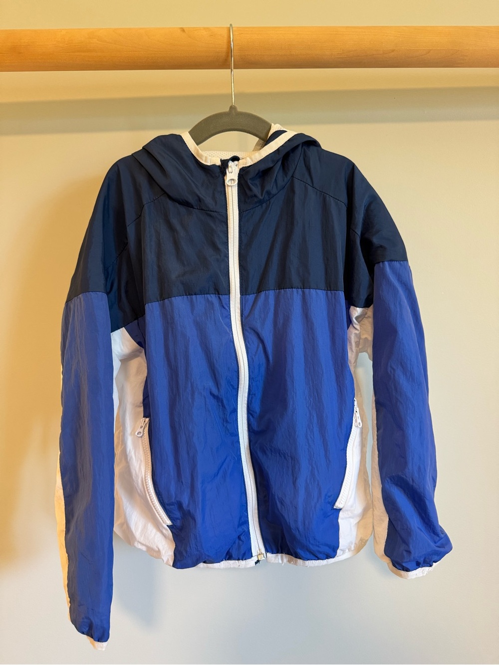 Old Navy Blue & White Colorblock Hooded Windbreaker Jacket